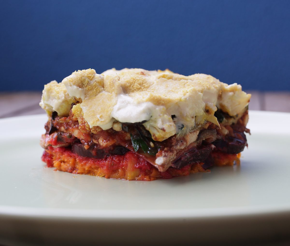 A slice of plant based lasagna