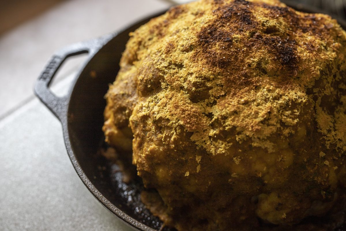 A whole roasted cauliflower